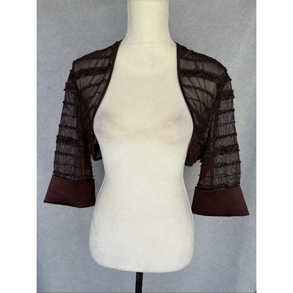 JS Collections Petite Brown Sheer Mesh Shrug Bolero Size MP Sequin Formal